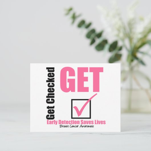 Brustkrebs wird überprüft v3 postkarte (Stehend Vorderseite)