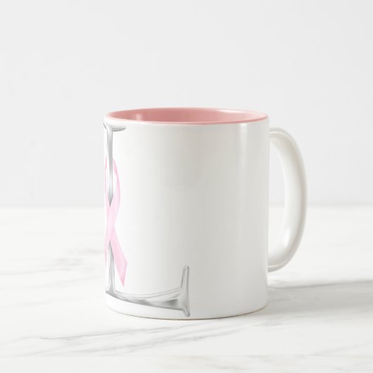 Brustkrebsbewusstsein des Monogramms (L) Zweifarbige Tasse (VorderseiteRechts)