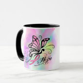 Brustkrebsbewusstsein, hoffentlich rosa Farbbandde Tasse (Vorderseite Links)
