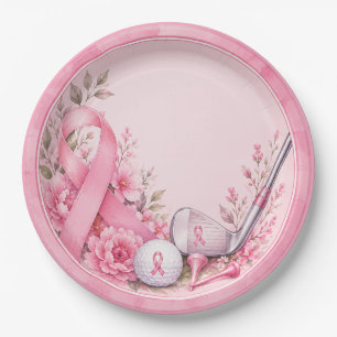 Brustkrebsbewusstsein mit rosa Schleife Pappteller