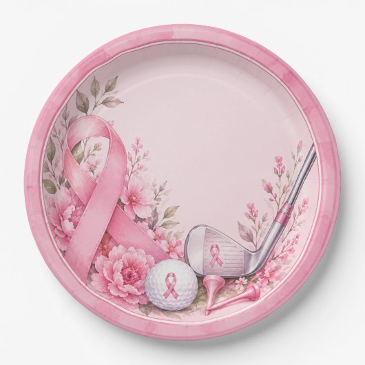 Brustkrebsbewusstsein mit rosa Schleife Pappteller (Vorderseite)