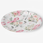 Brustkrebsbewusstsein mit rosa Schleife Pappteller (Schrägansicht)