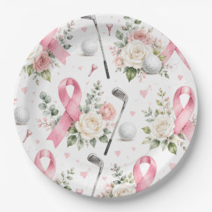Brustkrebsbewusstsein mit rosa Schleife  Pappteller