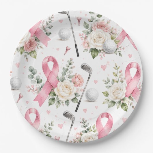 Brustkrebsbewusstsein mit rosa Schleife Pappteller (Vorderseite)
