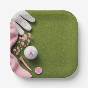 Brustkrebsbewusstsein mit rosa Schleife Pappteller