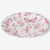Brustkrebsbewusstsein mit rosa Schleife Pappteller (Schrägansicht)