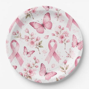 Brustkrebsbewusstsein mit rosa Schleife Pappteller