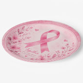 Brustkrebsbewusstsein mit rosa Schleife Pappteller (Schrägansicht)