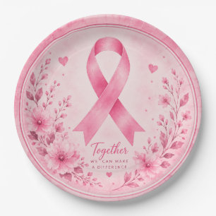Brustkrebsbewusstsein mit rosa Schleife  Pappteller