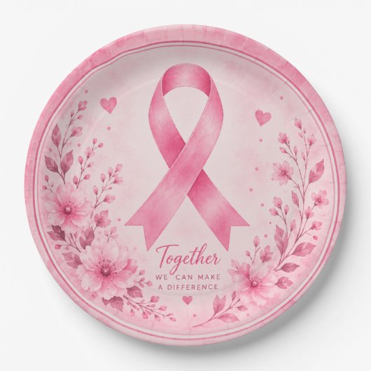 Brustkrebsbewusstsein mit rosa Schleife Pappteller (Vorderseite)
