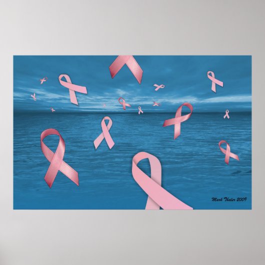 Brustkrebsbewusstsein Ribbons im Himmel-Poster Poster (Vorne)