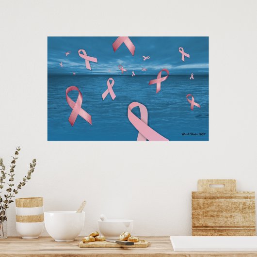 Brustkrebsbewusstsein Ribbons im Himmel-Poster Poster (Küche)