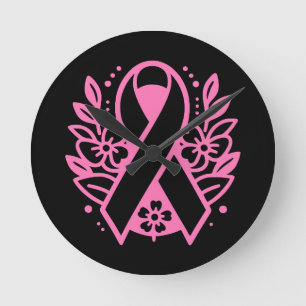 Brustkrebsbewusstsein Rosa Band Runde Wanduhr