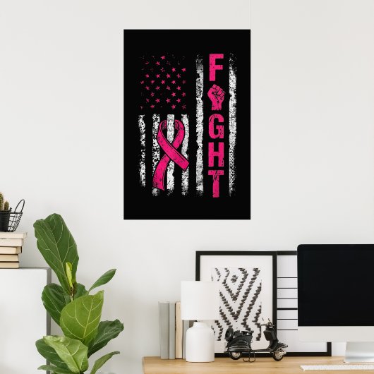 Brustkrebsbewusstsein USA Flagge Poster (Heimbüro)