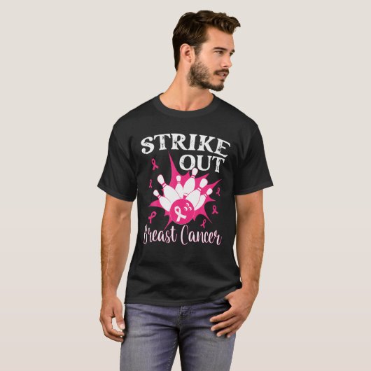 Brustkrebserkrankung - Bowling rosa gestrichen T-Shirt (Vorne ganz)