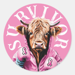 Brustkrebserkrankung rosa Kuh Runder Aufkleber