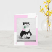 Brustkrebskarte Katze & Rosa Rose; rosa Ribbons Karte (Gelbe Blume)
