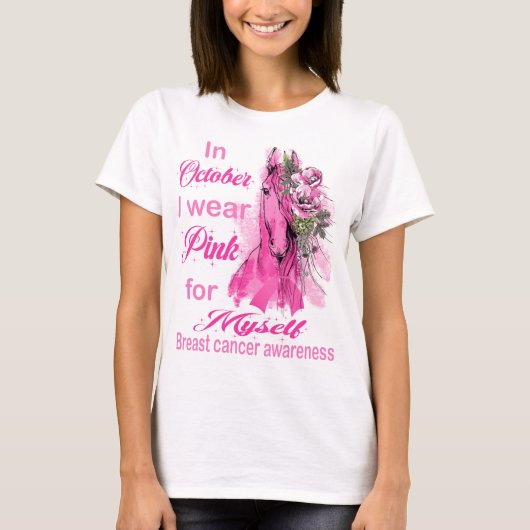 Brustkrebspferd im Oktober trage ich rosa Shirt (Vorderseite)