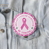 Brustkrebsüberlebende – Rosa Schleife Herz Rahmen Button (Beispiel)