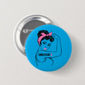 Brustkrebsüberlebende Rosie Riveter nk Bewusstsein Button (Vorne & Hinten)