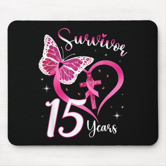 Brustkrebsüberlebender rosa Band Schmetterling 15 Mousepad (Vorne)