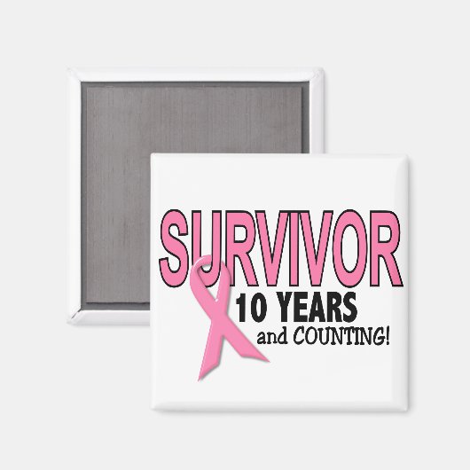 BRUSTKREBSÜBERLEBUNG 10 Jahre & Zählen Magnet (Vorderseite/Rückseite)
