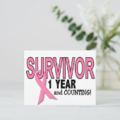 BRUSTKREBSÜBERLEBUNG 1 Jahr & Zählung Postkarte (Stehend Vorderseite)