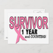 BRUSTKREBSÜBERLEBUNG 1 Jahr & Zählung Postkarte (Vorne/Hinten)