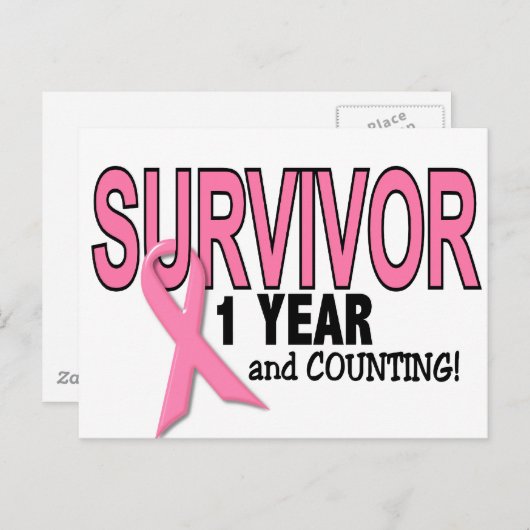 BRUSTKREBSÜBERLEBUNG 1 Jahr & Zählung Postkarte (Vorne/Hinten)