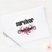 Brustkrebsüberlebung Grunge Winged Emblem Runder Aufkleber (Umschlag)