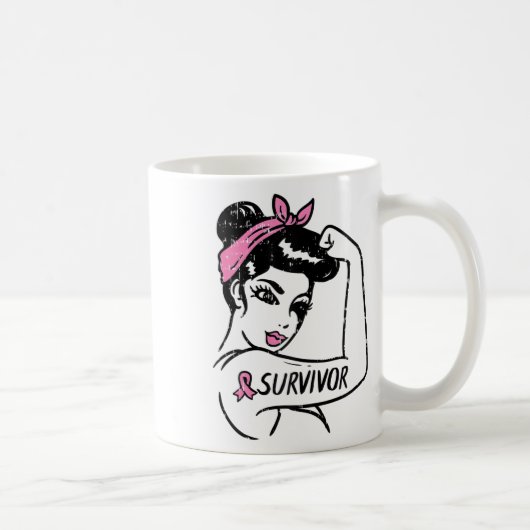 Brustkrebsüberlebung Rosie Riveter Pink Awarenes Kaffeetasse (Rechts)
