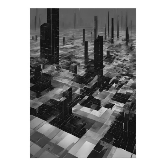 Brutalist Cybercity Monochrome Architecture Fotodruck (Vorne)