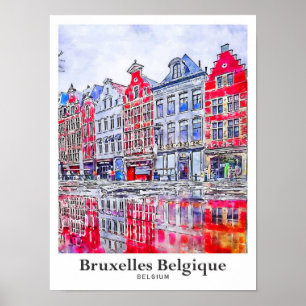 Bruxelles Belgien Travel Watercolor Poster