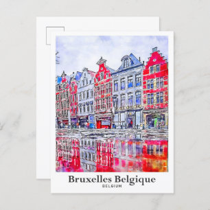 Bruxelles Belgien Travel Watercolor Postkarte