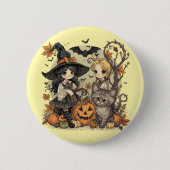 Bruxinhas Kawaii com Gatinho e Abóboras  Button (Vorderseite)