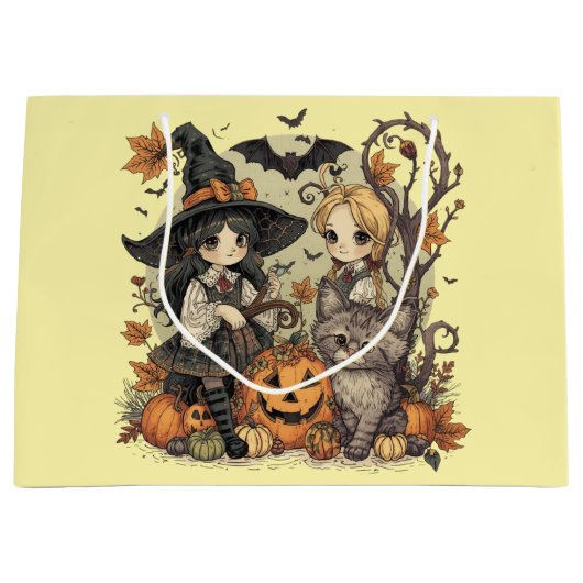 Bruxinhas Kawaii com Gatinho e Abóboras Große Geschenktüte (Vorderseite)