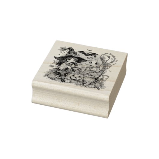 Bruxinhas Kawaii com Gatinho e Abóboras  Gummistempel (Stempel)