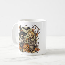 Bruxinhas Kawaii com Gatinho e Abóboras  Kaffeetasse