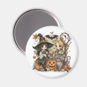 Bruxinhas Kawaii com Gatinho e Abóboras  Magnet (Vorderseite/Rückseite)