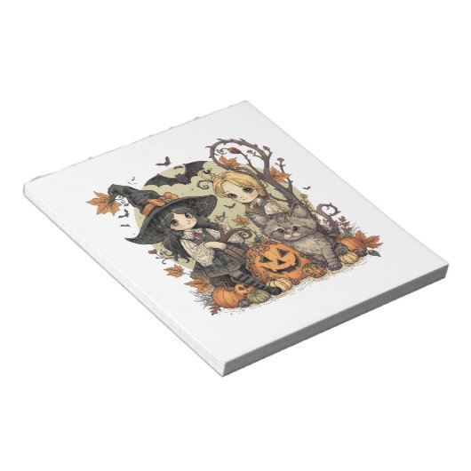 Bruxinhas Kawaii com Gatinho e Abóboras  Notizblock (angewinkelt)