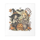 Bruxinhas Kawaii com Gatinho e Abóboras  Notizblock (Vorderseite)