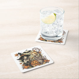 Bruxinhas Kawaii com Gatinho e Abóboras  Rechteckiger Pappuntersetzer