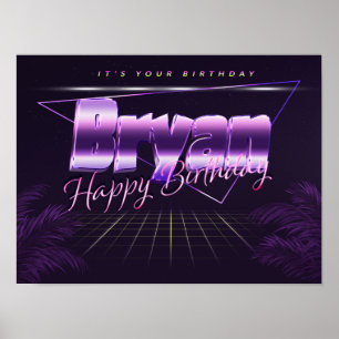 Bryan Name Vorname lila retro Pfanntag Poster