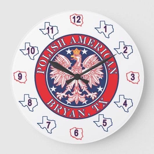 Bryan Texas Polnischer Adler Große Wanduhr (Vorderseite)