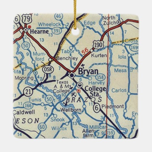 Bryan TX Vintag Map Keramikornament (Rückseite)