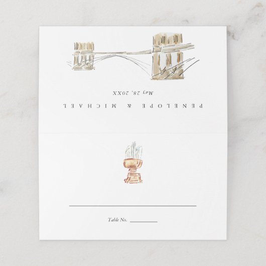 Bryant Park Fountain New York City Wedding Platzkarte (Außenseite Aufgefaltet)