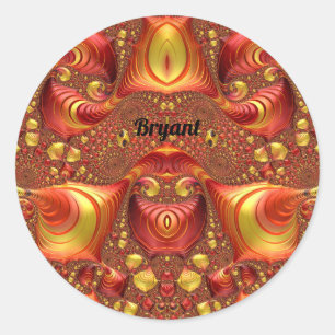 BRYANT ~ Red Brown Yellow Fraktal Design ~ Runder Aufkleber