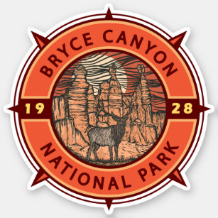 Bryce Canyon Nationalpark Elk Retro Compass Aufkleber