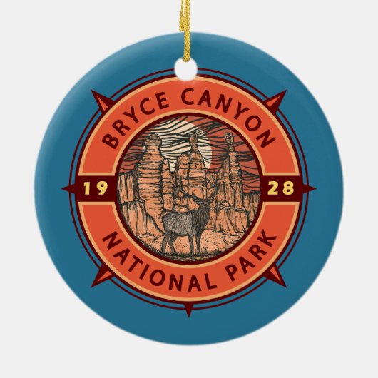 Bryce Canyon Nationalpark Elk Retro Compass Keramik Ornament (Hinten)