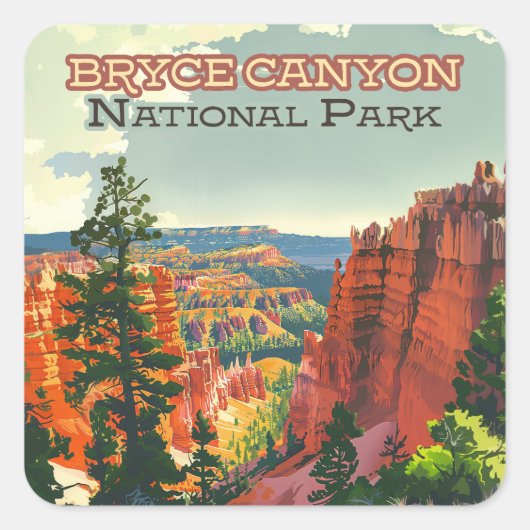 Bryce Canyon Nationalpark Utah Hoodoo Retro Quadratischer Aufkleber (Vorderseite)